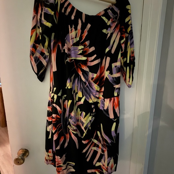 Lole Black Off-Shoulder Mini Dress with Purple, Yellow & Orange Print - Picture 2 of 3